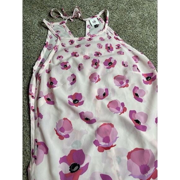 Cabi Pink Floral Poppy Print Tunic Tank Top Blouse Lightweight Size Small - Picture 2 of 8